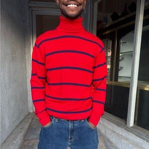 Vintage 70s Medico International Red Striped Merino Wool Turtleneck – 52/L